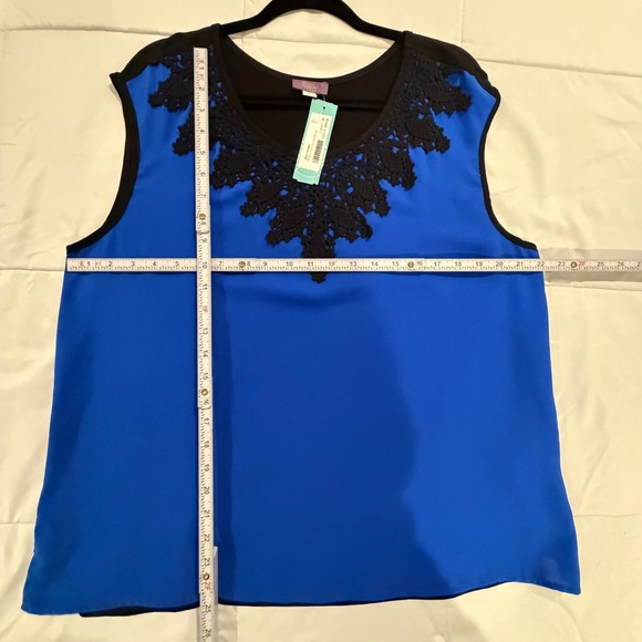 Truly Poppy Willard Lace Overlay Blouse Cobalt Blue Black Womens 1X Stitch Fix - Picture 6 of 11